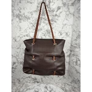 Groom Paris Womens Tote Bag Purse Brown Pebbled Leather Braided Straps Zip Top